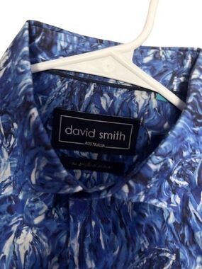 David smith Men's Blue Patterned Dress Shirt
